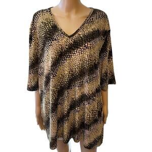 Vintage Susan Lawrence USA Made Jersey Knit Top T Shirt Women Sz 3X Animal Print